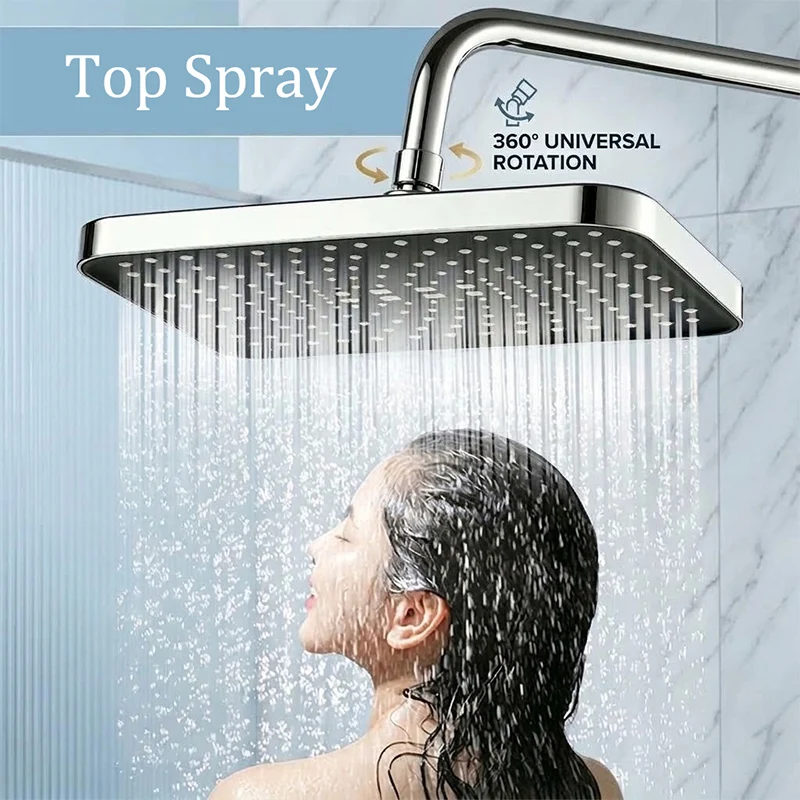 ABS High Pressure Rainfall Shower Head 12 Inch Bathroom 360° Adjustable Angle Anti-Clog Nozzle Water Saving Bathroom Accessories