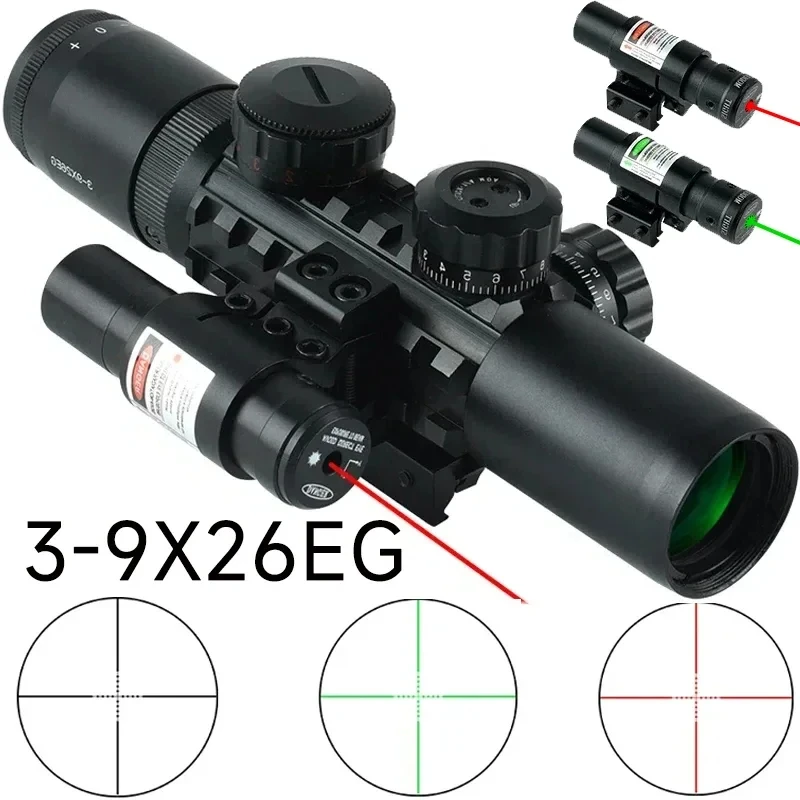 

Tactical 3-9x26EG Scopes Combo Rifle Scope Red Green Cross-Hair Reticle Riflescope Reflex Optical Sight Scope for Hunting