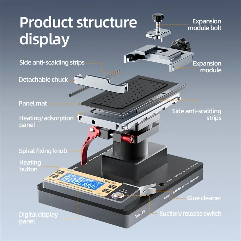 Separador de pantalla LCD Qianli PM86, estación de calefacción de rotación de 360 grados para máquina de separación LCD de teléfono curvo, recto y plegable