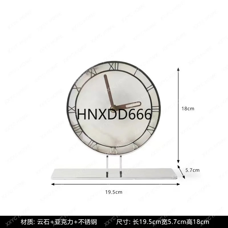 

High-end light luxury creative marble clock ornament living room decorative clock model room study bedside table table clock