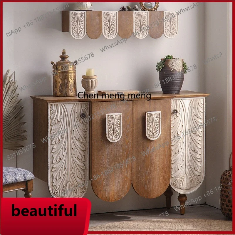 A114X Solid wood relief home decoration entrance cabinet, retro personalized dining side cabinet, old storage complete set of ca