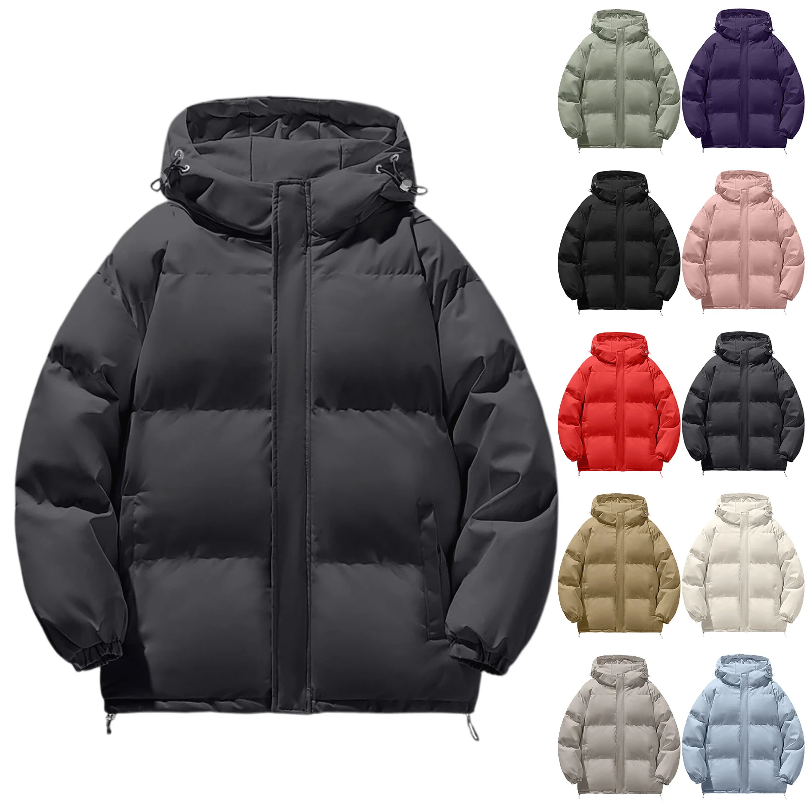 سترة فضفاضة بغطاء للرأس للرجال سترة كاجوال بأكمام طويلة ملابس شتوية بلون سادة سترة قطنية دافئة للشتاء في الهواء الطلق #1