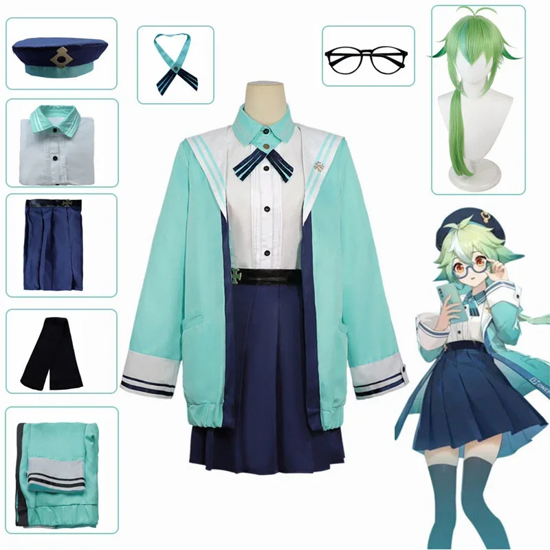 Косплей Костюм из сахарозы, парик, костюм Genshin, ударопрочные костюмы для Хэллоуина, Женская милая форма JK для студентов
