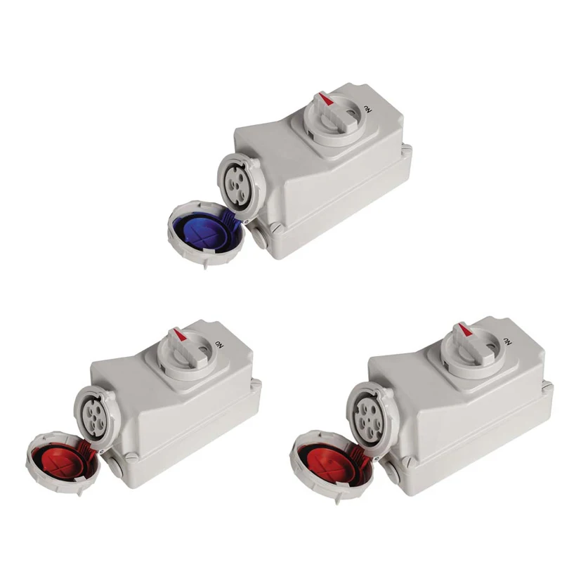 Interlock Industrial Socket 3 pole 4p 5pin 16A 32A 63A ip67 Interlock Switch Socket Waterproof 220V 380V 415V