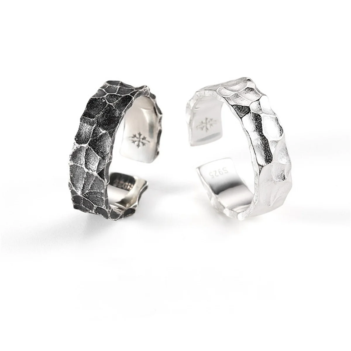 Retro Gothic Schwarz Silber Farbe Unregelmäßige Metall Ring Männer Vintage Y2k Ästhetik Geometrie Offene Ringe Für Frauen Punk Partei Schmuck – Detail 4