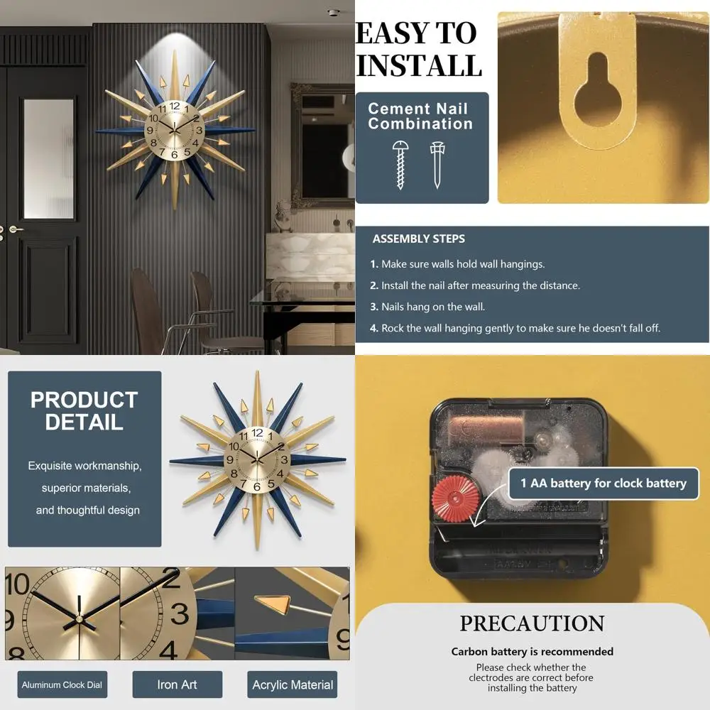 

Настенные часы в стиле середины века, бесшумные, с эффектом «звездного взрыва», на батарейках, металлический декор для дома и офиса