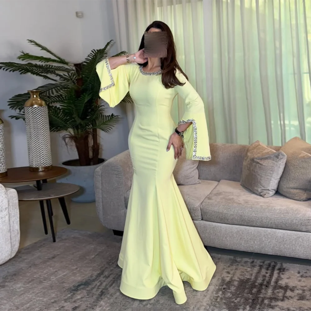 

Вечерние платья с круглым вырезом по индивидуальному заказу, современное платье русалки длиной до пола с блестками и длинными рукавами, простое длинное платье подружки невесты