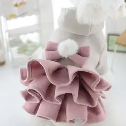 Easy to Put on Dog Clothes Pet Dress with Multi-layer Skirt Stylish Multi-layer Pet Dress with Bow-tie Ball for Small for Autumn