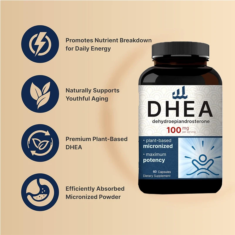 DHEA 100mg | Extra strength, micronized grade, better absorption, supports male and female energy levels, metabolism