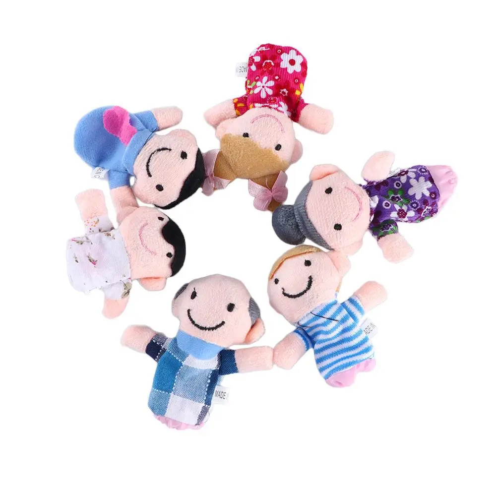 6 pçs/lote brinquedo educativo meninos meninas brinquedos crianças presentes dos desenhos animados boneca fantoche de mão brinquedos de pelúcia dedo boneca família fantoches de dedo conjunto