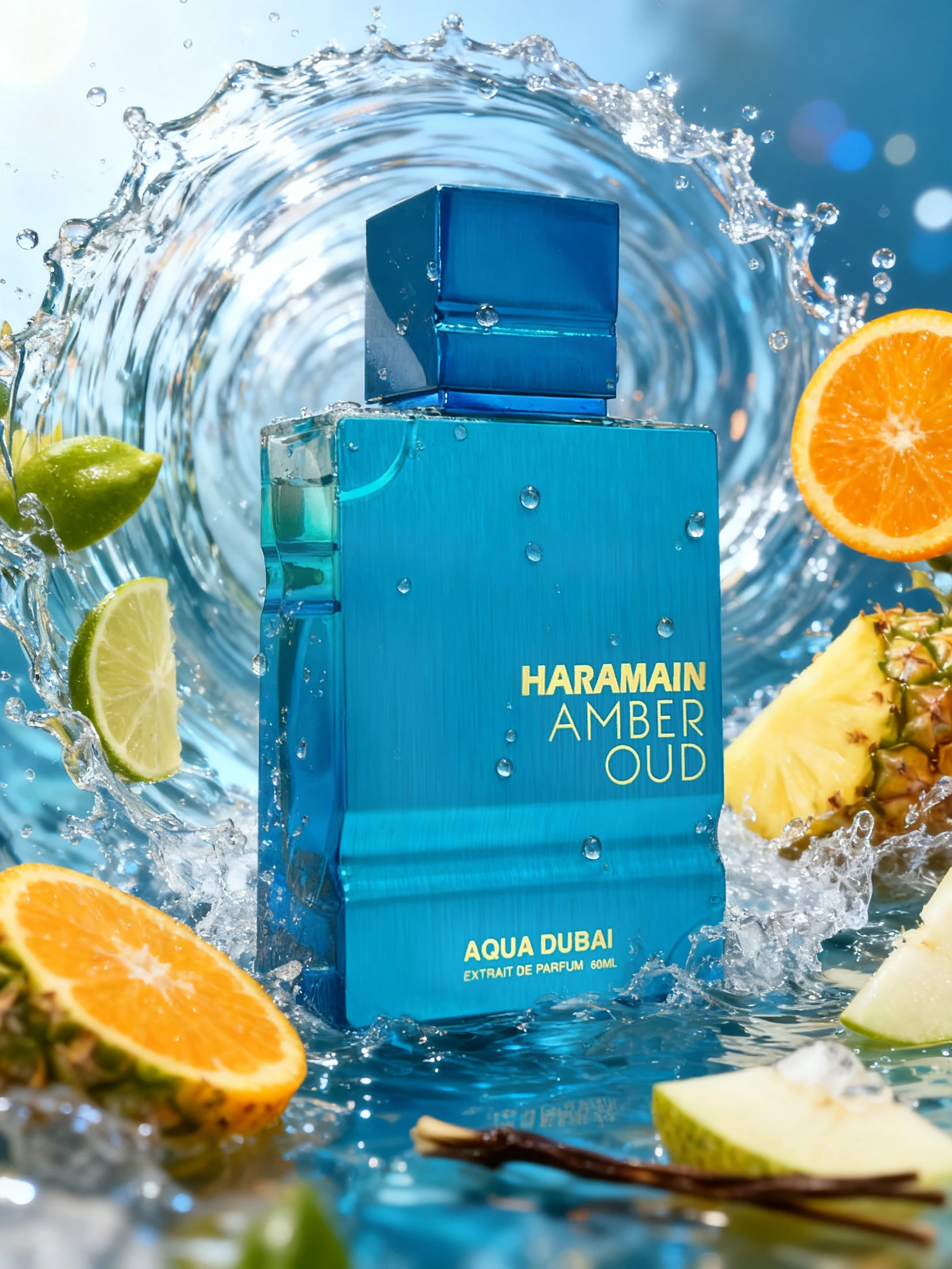 Al Haramain Amber Oud - Aqua Dubai - Colonia para Hombre y Mujer - Fragancias de Bergamota, Ámbar y Almizcle - Perfume de Larga Duración para Hombre y Mujer - 60ML