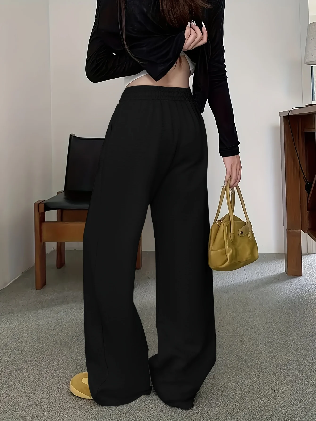 بنطال رياضي نسائي للخريف والشتاء مقاس كبير فضفاض مستقيم من الصوف مع حزام خصر مطاطي ملابس خروج كبيرة الحجم ومتعددة الاستخدامات #2