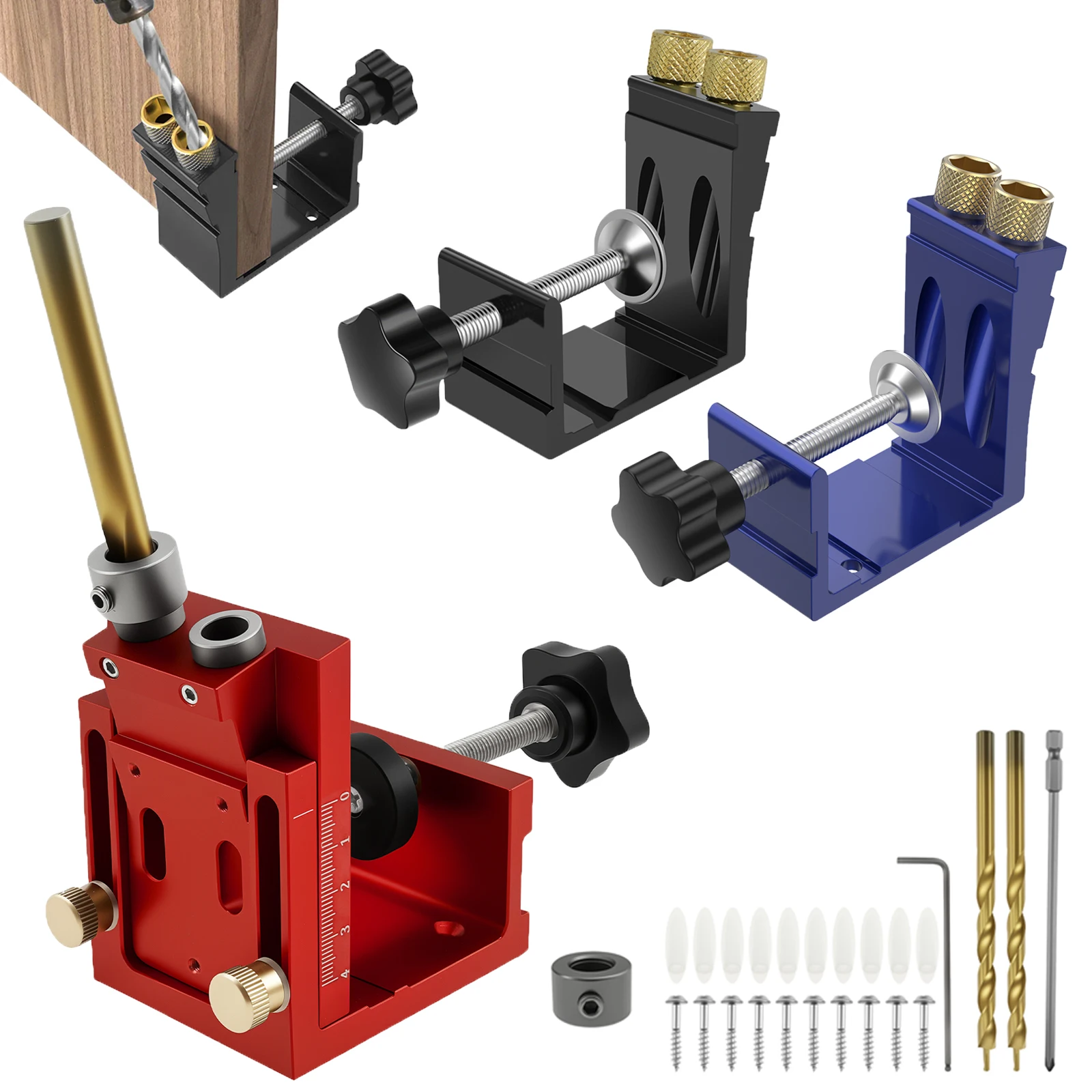 

Pocket Hole Jig Tool Kit Adjustable Woodworking 45° Angled Hole Drilling Positioner Aluminum Alloy Drilling Guide Carpentry Tool