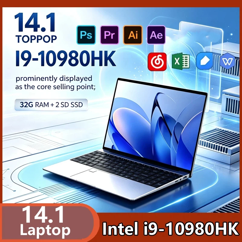 Ultra Slim 14.1" Laptop i9-10980HK Win11 Pro 16GB 2TB SSD 4K FHD WiFi6 BT5.2 Notebook Gaming Office & Pro Content Creation