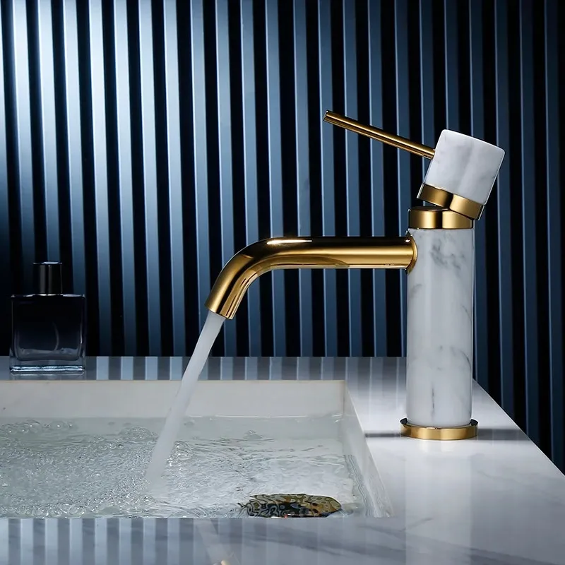 

Tuqiu Bathroom Faucet Brushed Gold Marble Basin Faucet Hot Cold Sink Faucet Brass Faucet Kitchen Faucet Swivel Sink Water Crane