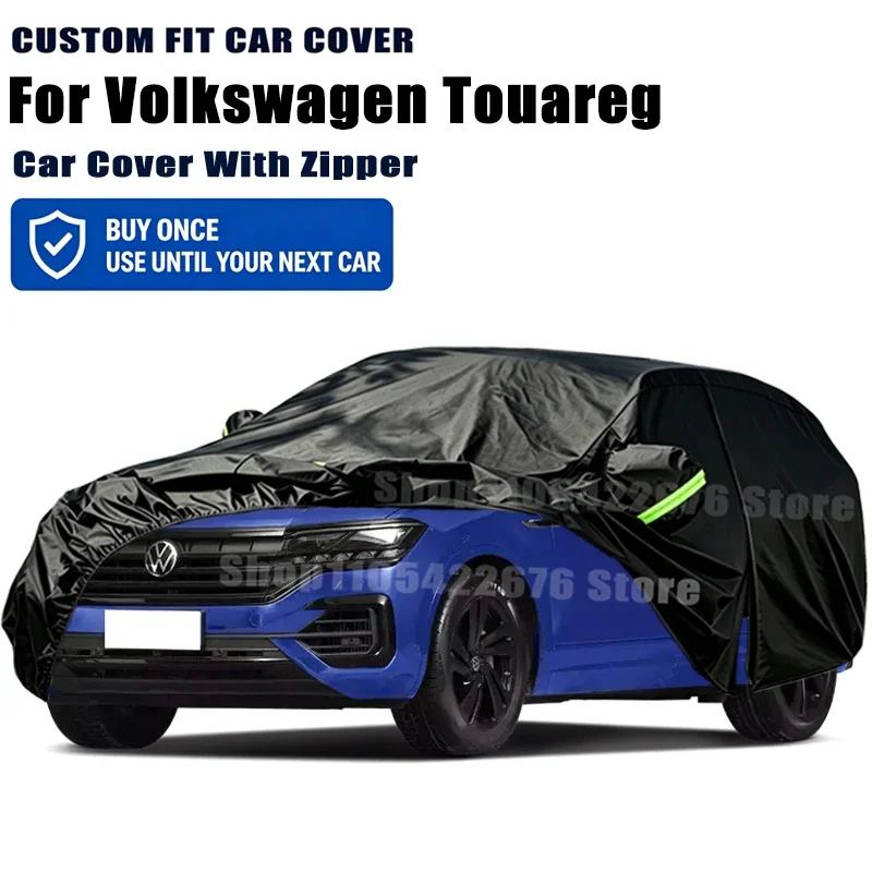 For Volkswagen Touareg Outdoor Full Car Cover With Zipper Snow Cover Sunshade Waterproof Dustproof Exterior Protection