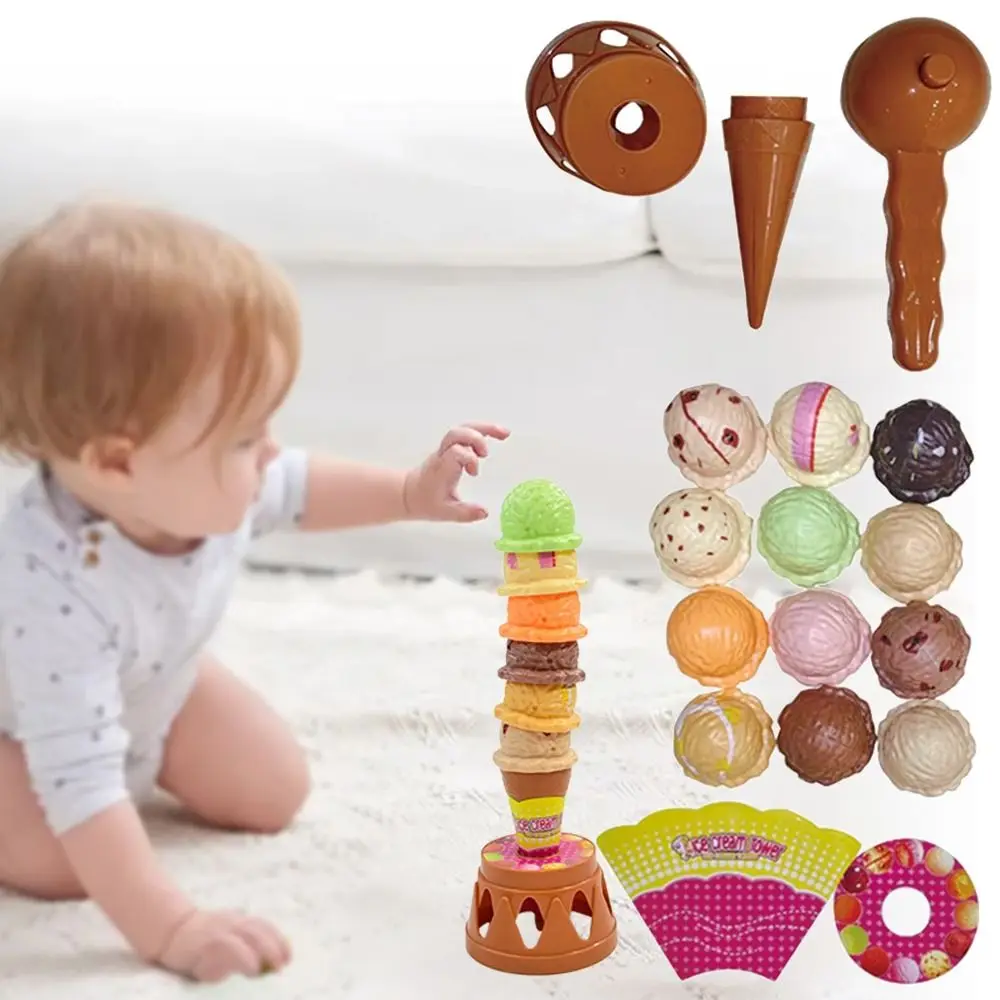 Brinquedo de sorvete empilhável multicolorido, coordenação mão-olho de plástico, brinquedo educacional precoce, aderência, comunicação pai-filho