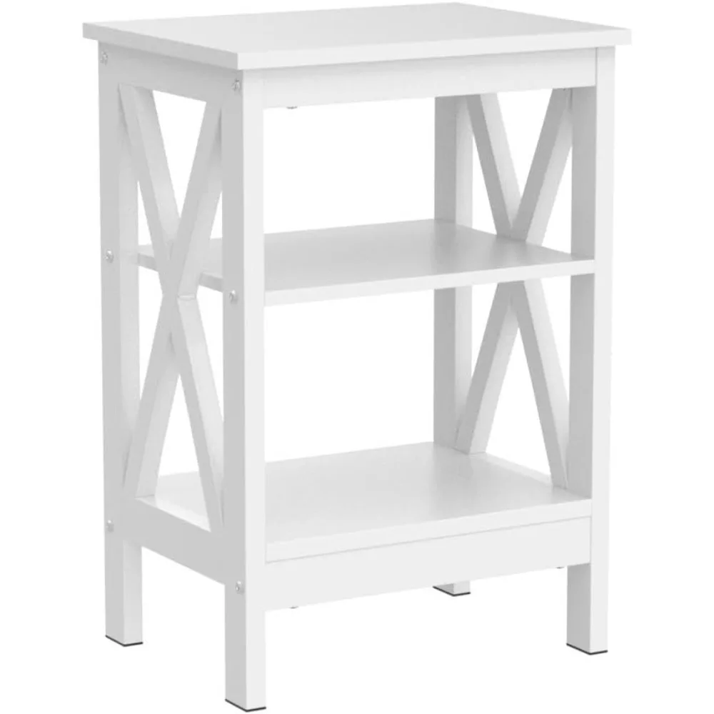 طاولات ليلية حديثة مع رف تخزين، مجموعة من طاولتين بيضاء لغرفة النوم وغرفة المعيشة