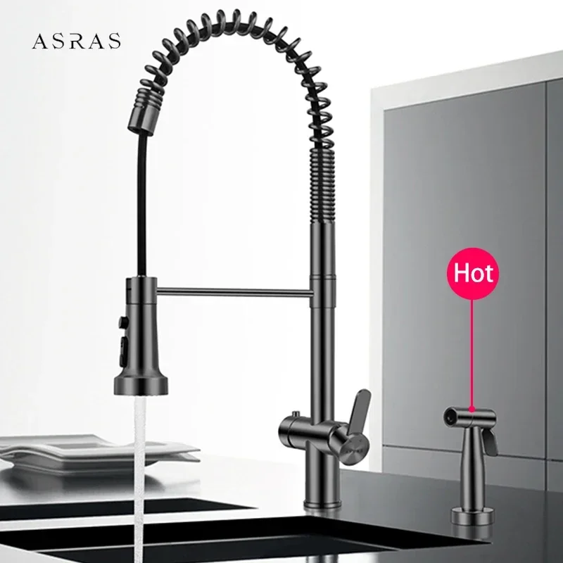 ASRAS New Kitchen Faucet Pull Spring Hot And Cold Water Faucet Spray Gun Hot And Cold Water Faucet Kitchen Sink Faucets