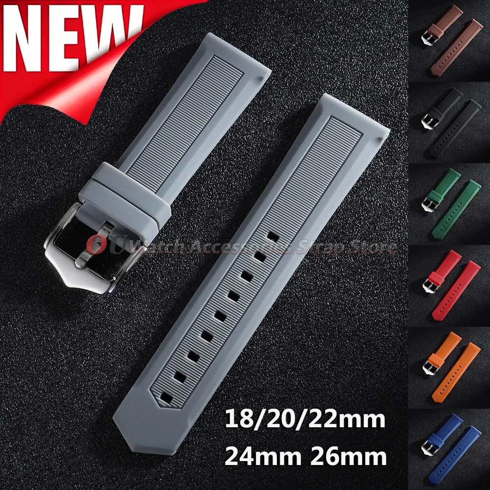 Bracelet de montre en Silicone, 18mm, 20mm, 22mm, 24mm, 26mm, pour Omega, Seiko, universel, pour hommes et femmes, étanche, en caoutchouc