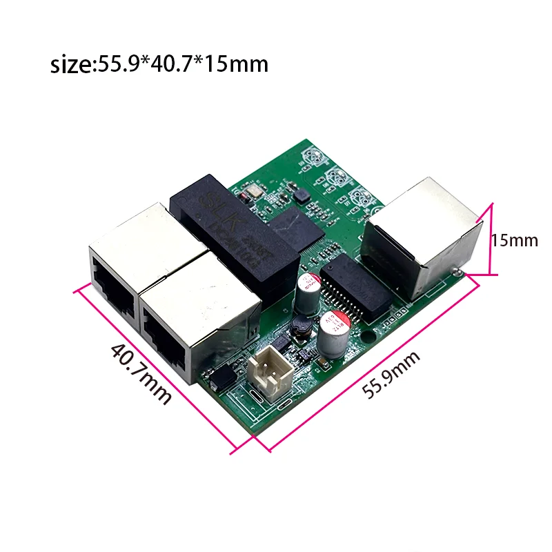 3port Gigabit switch module 5V-24V is  PCBA board 3port 10/100/1000m contact port mini switch module din 4pin cable