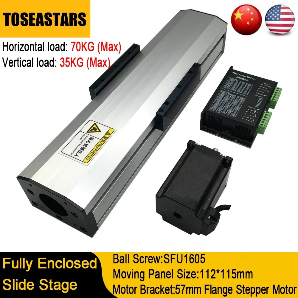 

Fully Enclosed Linear Rail Guide Slide Stage Dust Cover 90mm Width Ball Screw SFU1605 For Nema 23 Stepper Motor Max load 70KG
