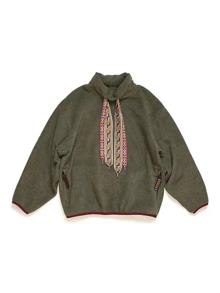 Kapital High Neck Fleece Sweatshirt Jacket Casual Loose Fit Cotton Youth Trend Autumn Season Zipper Pocket Embroidery Design