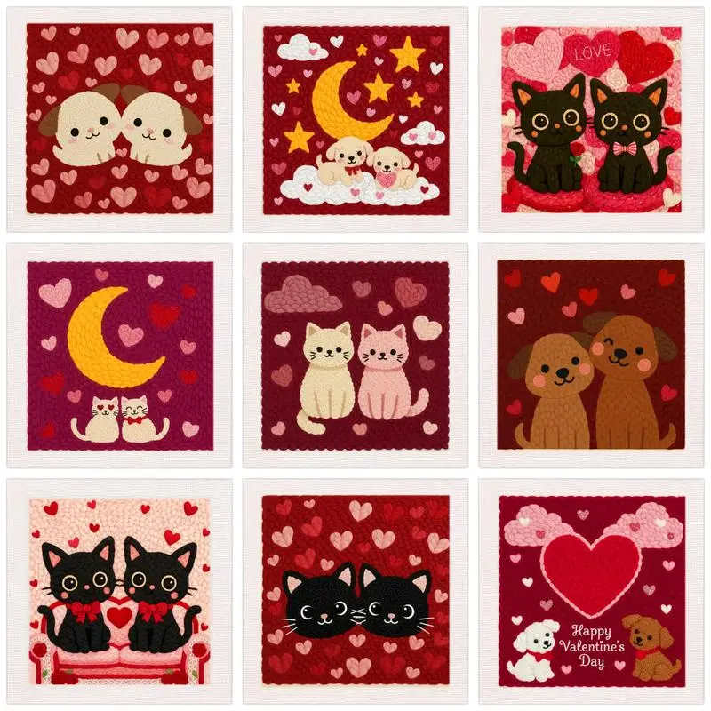 

Easy Punch Needle Kits for Beginners Adults Cute Cat Couple With Embroidery Frame Punch Needle Starter Yarns and Sewing DIY Gift