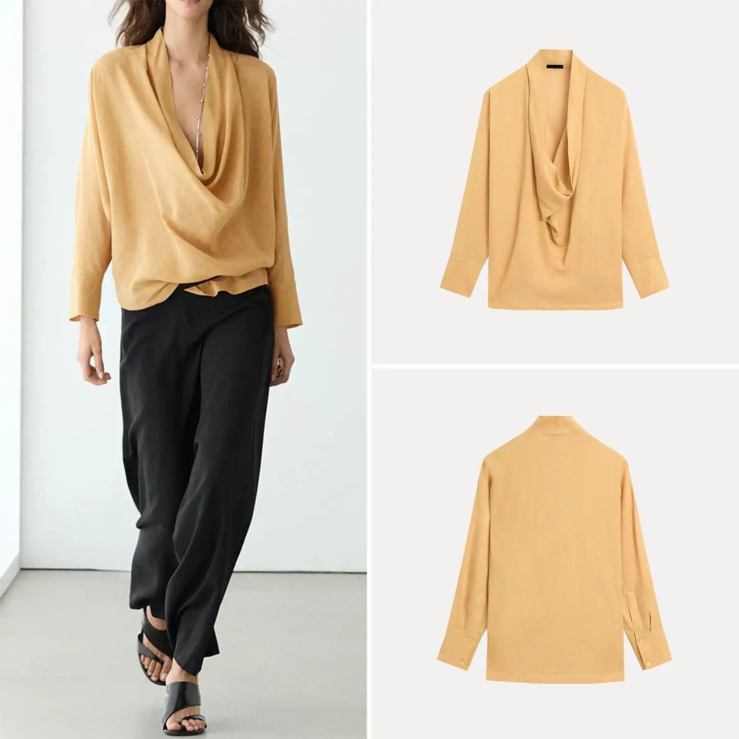 

Casual Style Long Sleeve Shirt Women's Spring Summer Loose Fit Elegant Drape Collar Coat Cover up ZADATA Brand