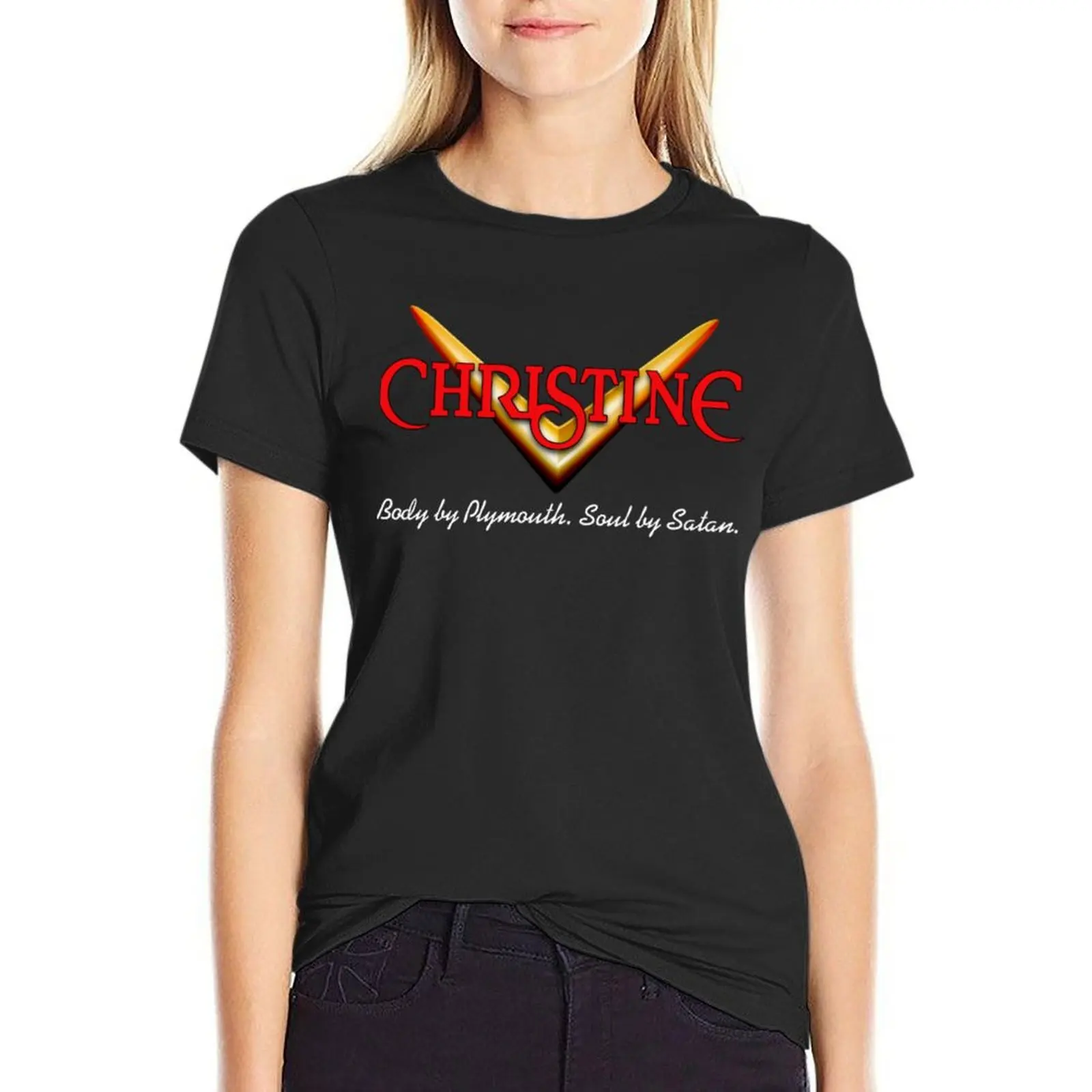 CHRISTINE Badge Fitted T-Shirt vintage customizeds new edition Women clothing