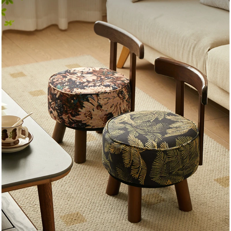 Rotating Solid Wood Shoe Stool  Stable Living Room Tea Table Bench  Comfortable Arc Backrest Ottoman  Durable Leisure Footrest