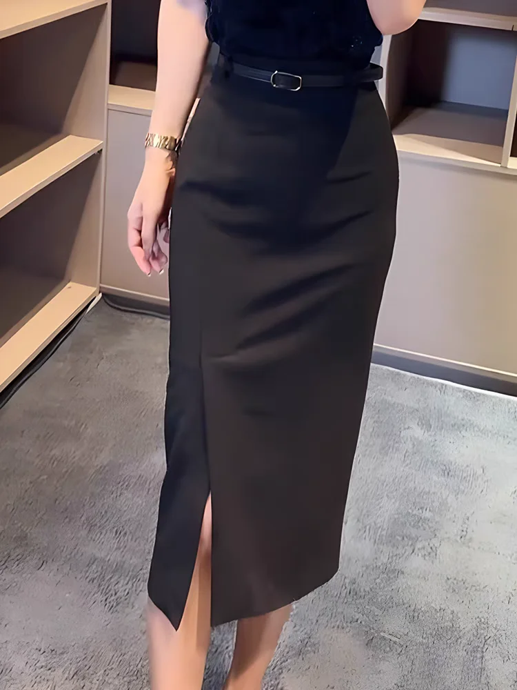 Black Suit Skirt Women's High Waist Slimming Business Casual Straight Tube One Step Skirt Elegant Commute High Waist Design