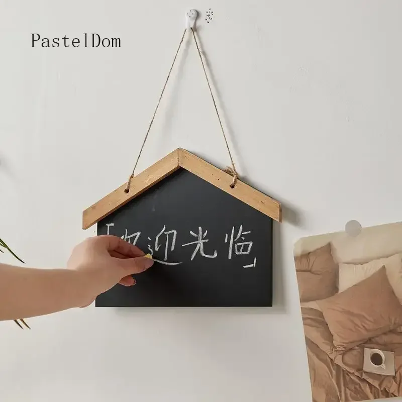 Retro Hanging Small Chalkboard Sign, Writable Business Hours & Welcome Plaque, Rustic Wall Decor for Shop and Home