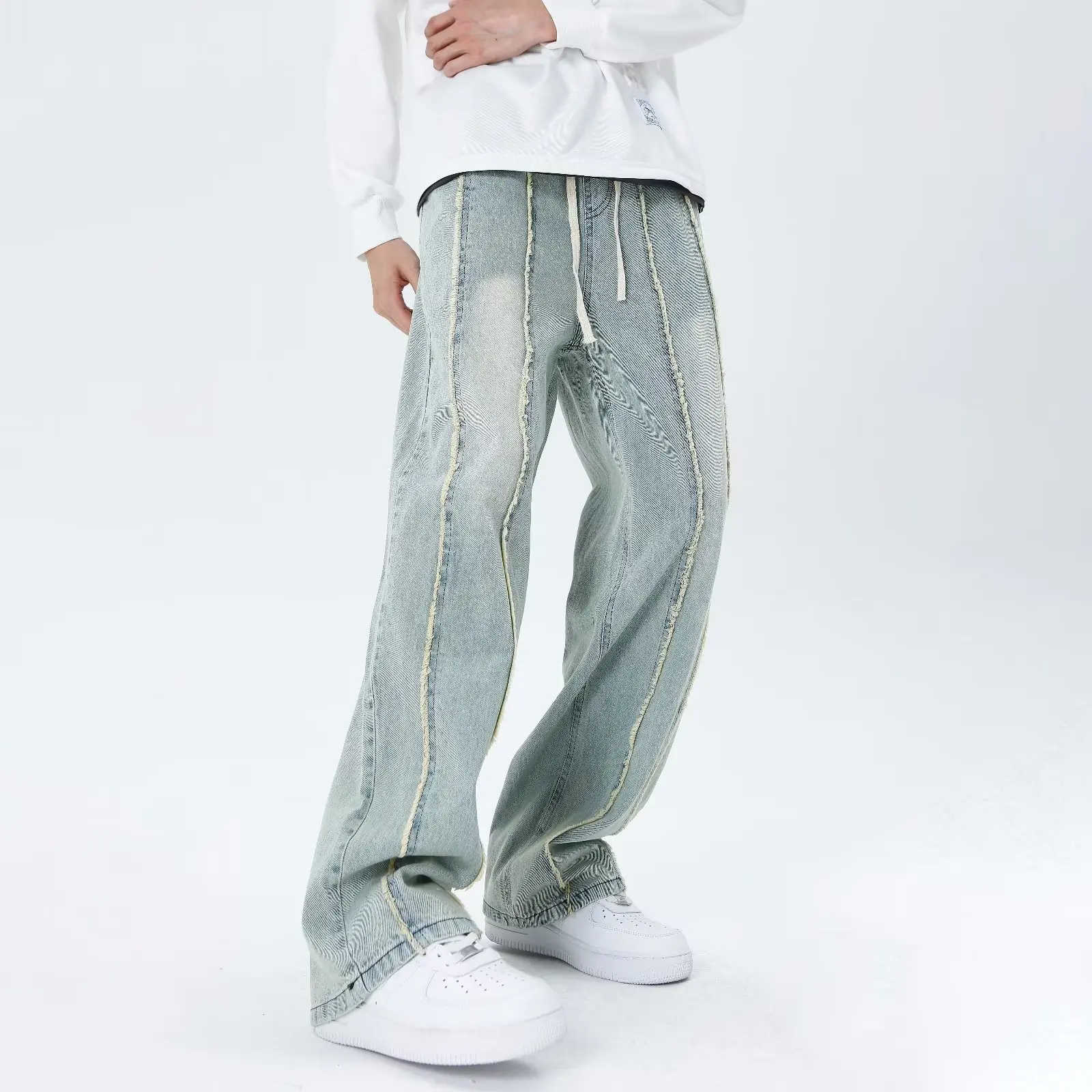 2023 Y2K Streetwear Elastic Waist Baggy Jeans Pants Men Clothing Sweatpants Male Drawstring Vintage Denim Trousers Ropa Hombre