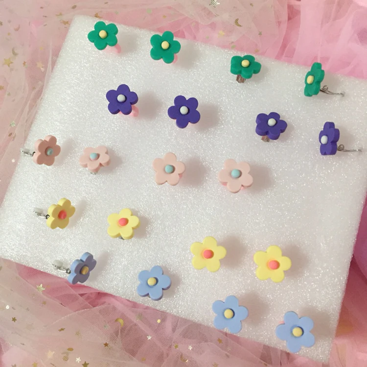 20pcs/set Cute Holeless Clips Earrings for Girls Children Baby Flower Fruit Ear Pins Earring Ear Jewelry Accessories and Rings