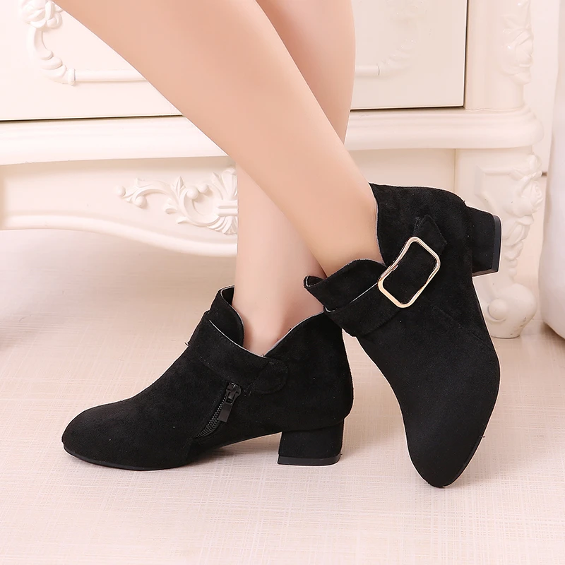 

Autumn Winter Round Toe Comfortable Thick Heel Children's Sole Boots Fashionable and Elegant Zipper Casual Women's Boots