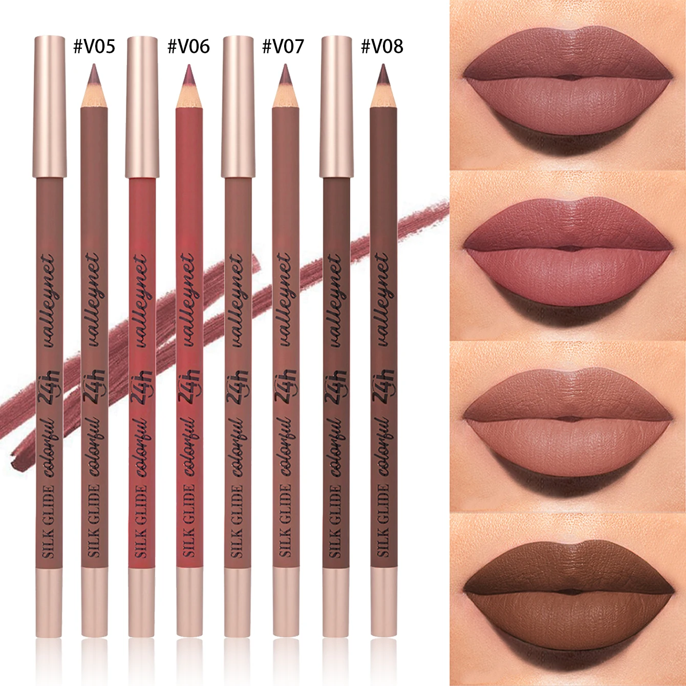 4 unidades/conjunto de delineador labial marrom fosco |   Maquiagem combinada de lábios com acabamento aveludado altamente pigmentado, à prova d'água de longa duração e cremosa