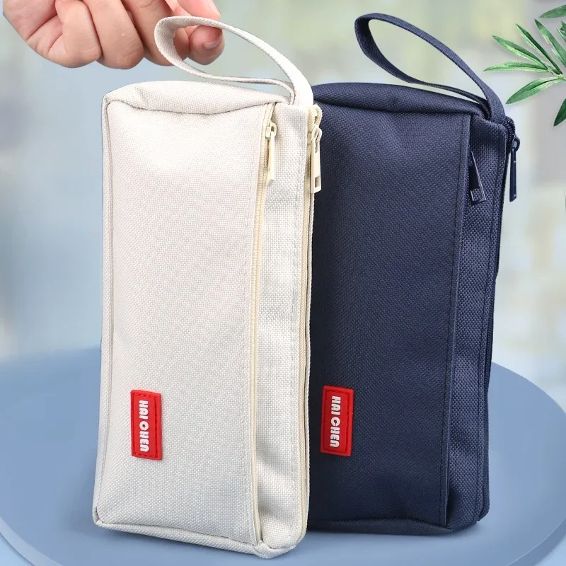 bolsas de lapis de lona simples camada dupla grande capacidade bolsas de papelaria para estudantes material de escritorio escolar 01