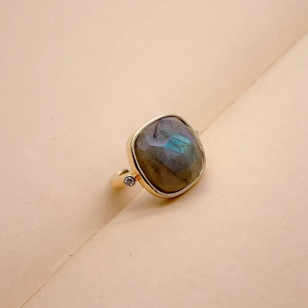 YYGEM 17mm Natural Stone Ring G Labradorite Square Gold Plated Adjustable Ring Women Jewelry Gifts 6