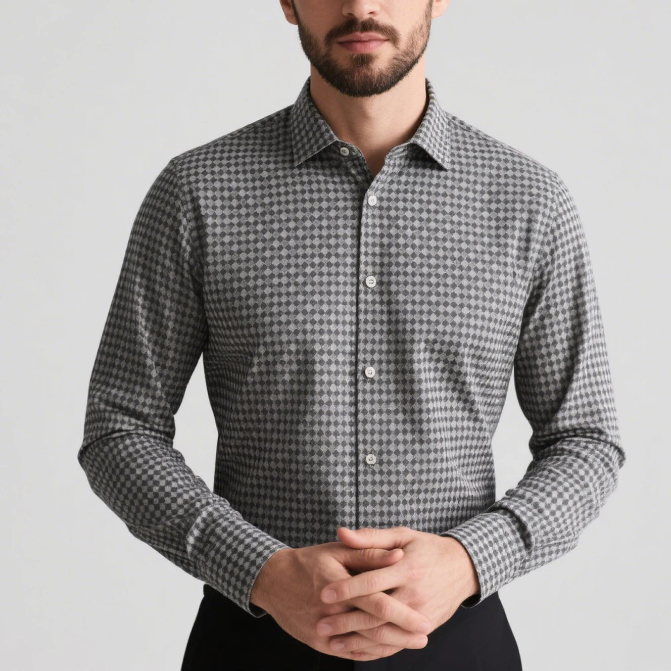 Men's soft comfortable checkered diamond print shirt long sleeve lapel simple business casual party top outdoor vacation shirt