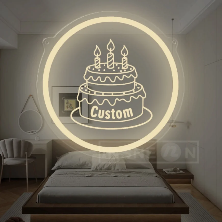 

Настраиваемый неоновый свет для торта, персонализированный подарок, USB светодиодная лампа для окружающей среды, спальня, гостиная, теплое свечение, настенный декор на день рождения