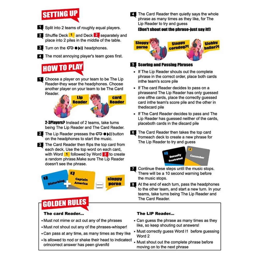 

Игра для вечеринки с чтениями губ без цензуры Игра «Вгадай со словами» для 2 игроков