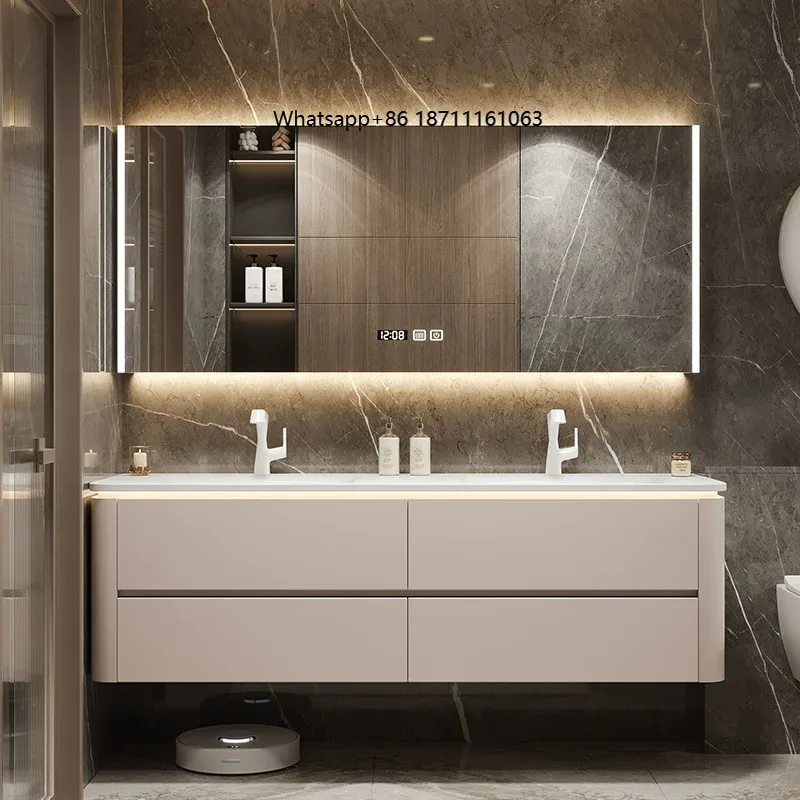 Customizable Modern Minimalist Bathroom Vanity Cabinet Set, Bathroom Washstand with Integrated Sink