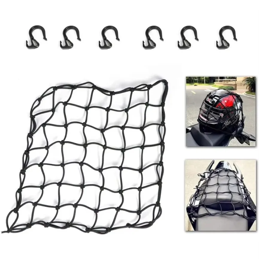 1Pc40x40cm Motorcycle Elastic Bungee Net Holder Motorcycle Motorbike Storage Helmet Tank Bike Luggage Hook Mesh Moto Accessories