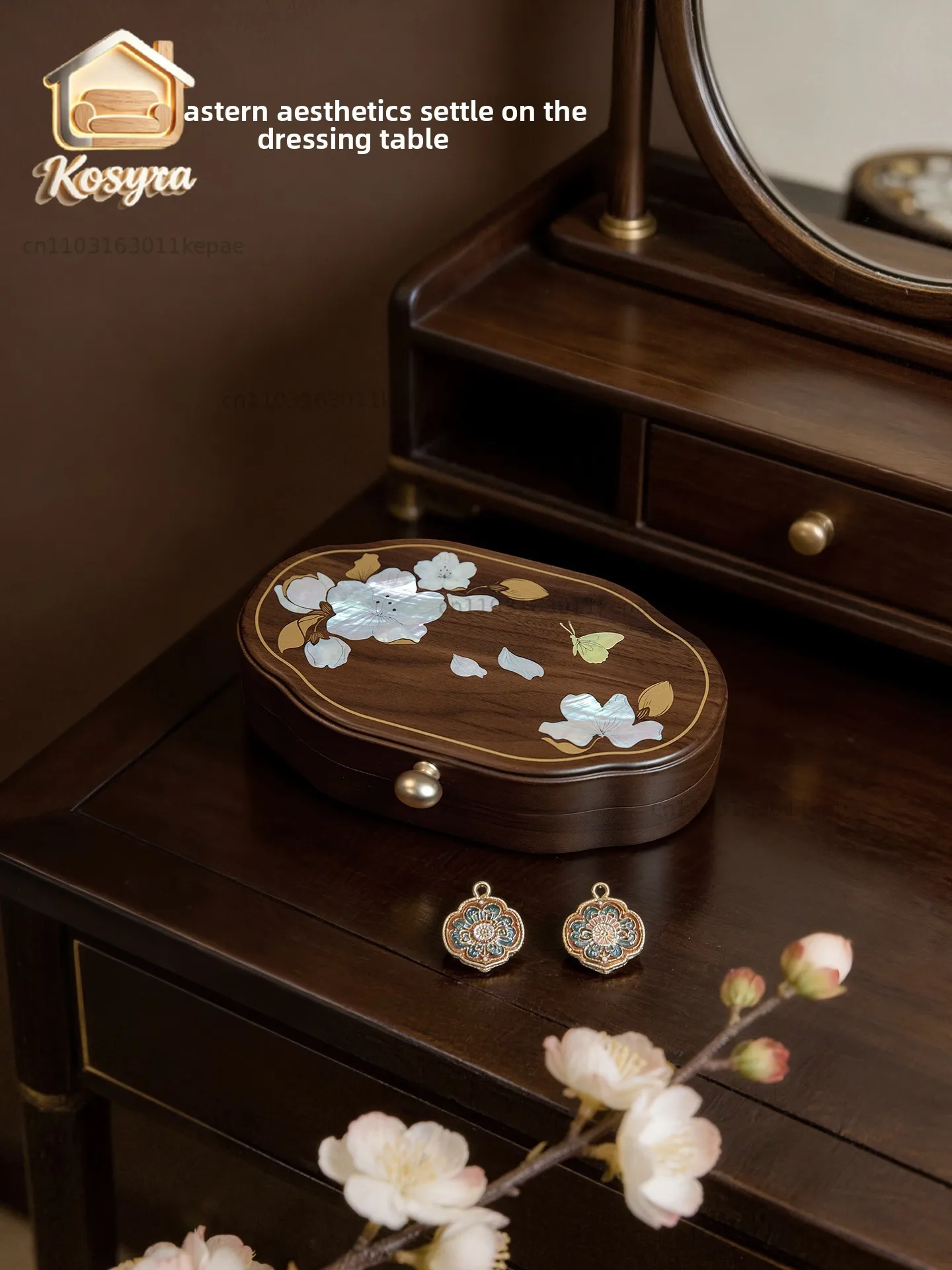 Dian jewelry box light luxury high-end black walnut portable stud earrings necklace jewelry storage box wedding engagement gift