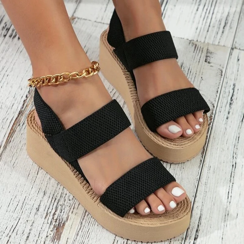 Nieuwe Minimalistische Slingback Wedge Sandalen Outdoor Zomer Lichtgewicht Slides Effen Kleur Dikke Bodem Dames Schoenen Vrouwelijke Sandalen