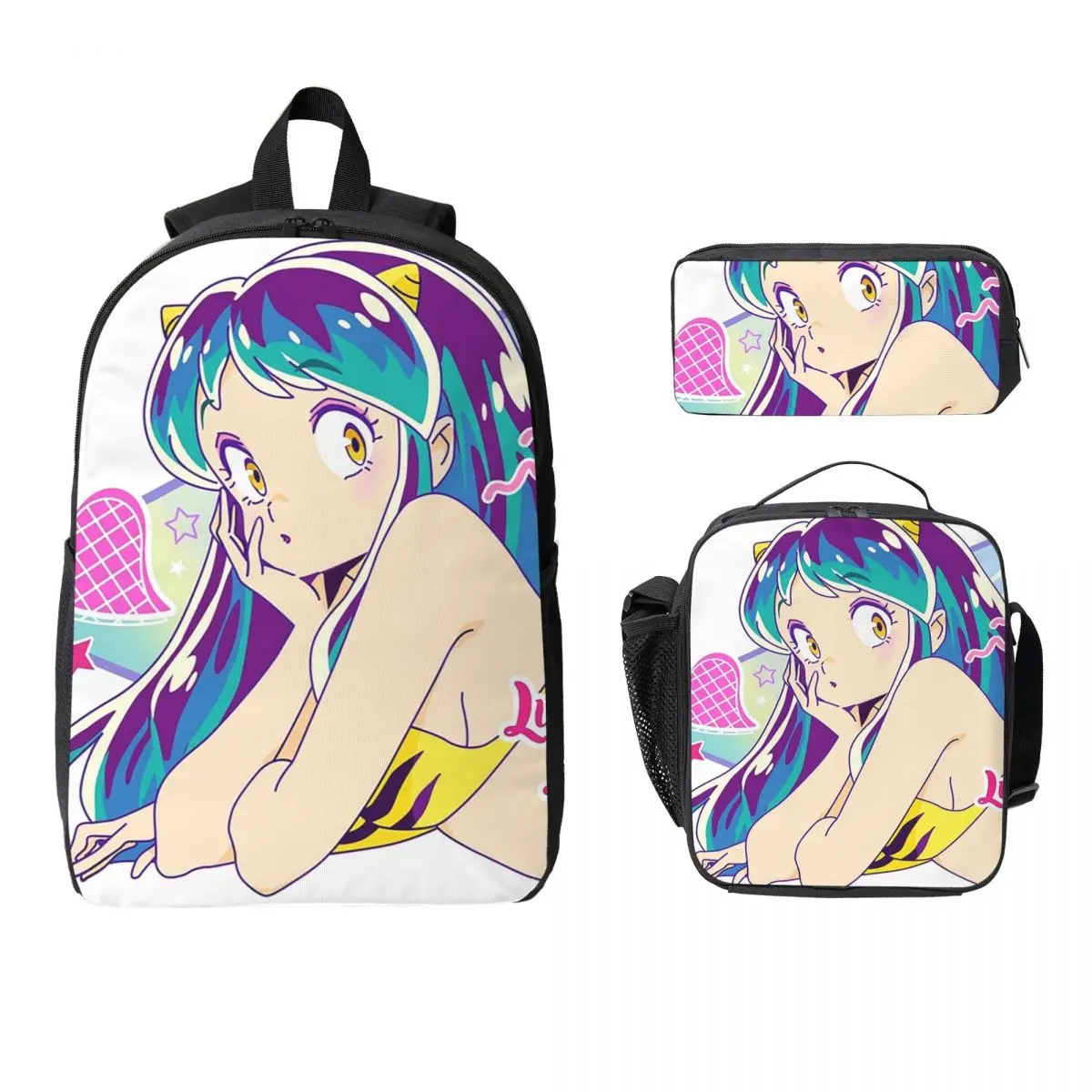 

Flying Lamu Anime Urusei Yatsura Backpack Student BookBag School Bag Laptop Shoulder Bags 3ps Insulated Lunch Bag Pencil Case