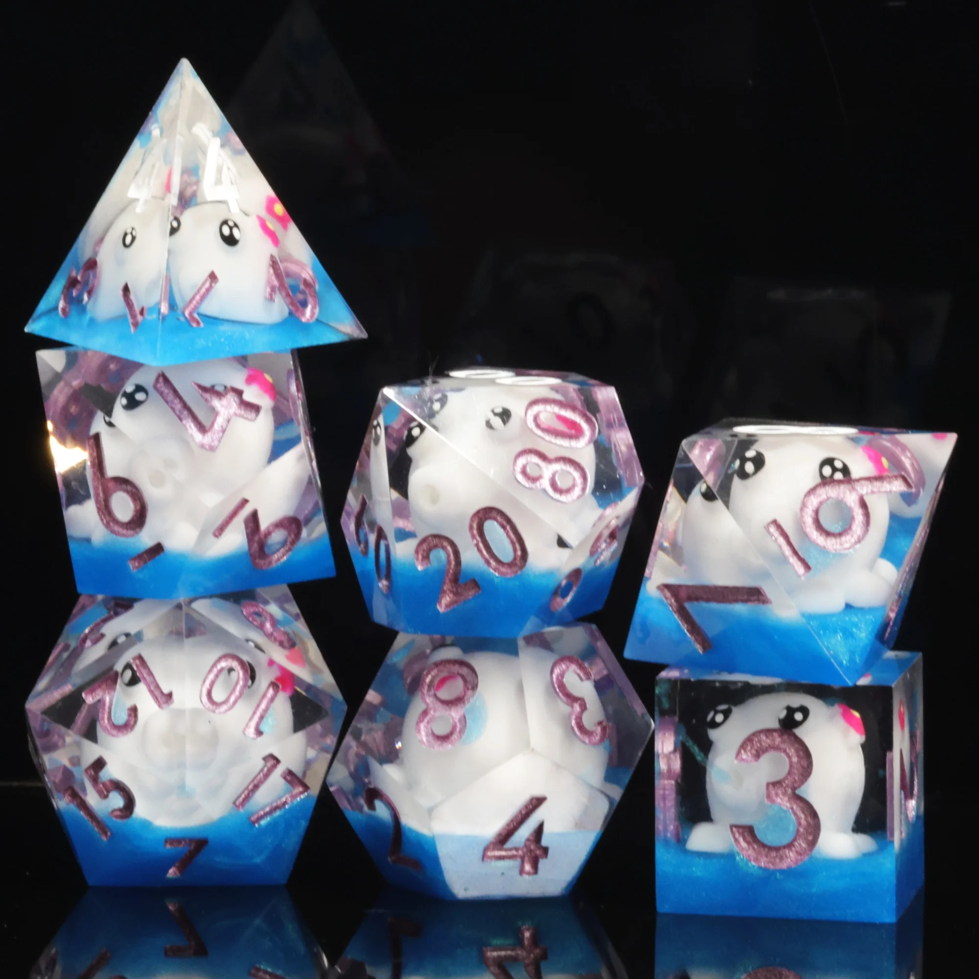 MINI PLANET DND Cartoon Jellyfish Dice Set Sharp Handmade Resin Dice for Dungeons&Dragons Tabletop Game Polyhedral Dice D6 D20