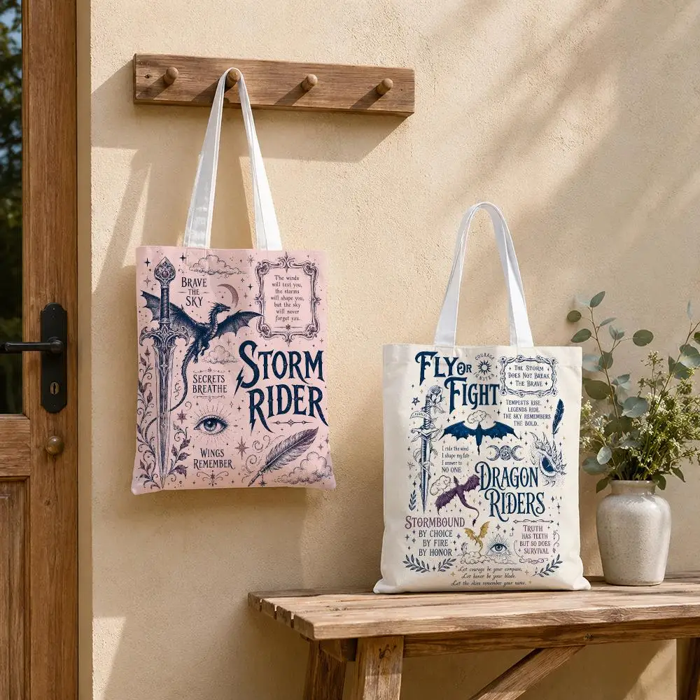 Fourth Wing Dragon Riders Storage Bags Tote Bag Reusable Shoulder Shopping Foldable For School Work Travel Daily Use
