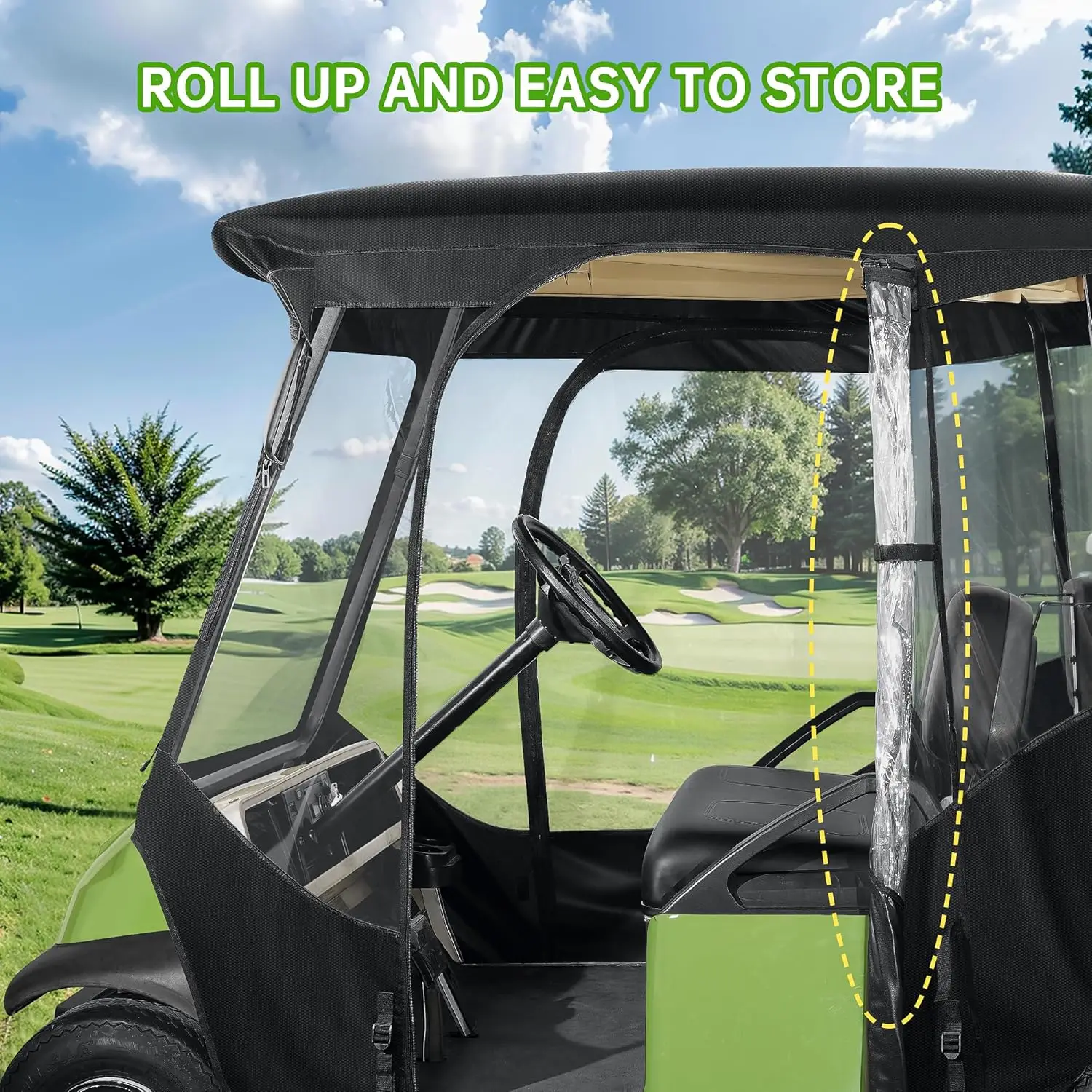 

600D Golf Cart 2 Passenger Driving Enclosure for Club Car DS & Precedent, 4-Sided Clear Window Rain Snow Golf Cart Cover